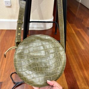 Used Condition Madewell Olive Green Croc-Embossed Round Crossbody Bag